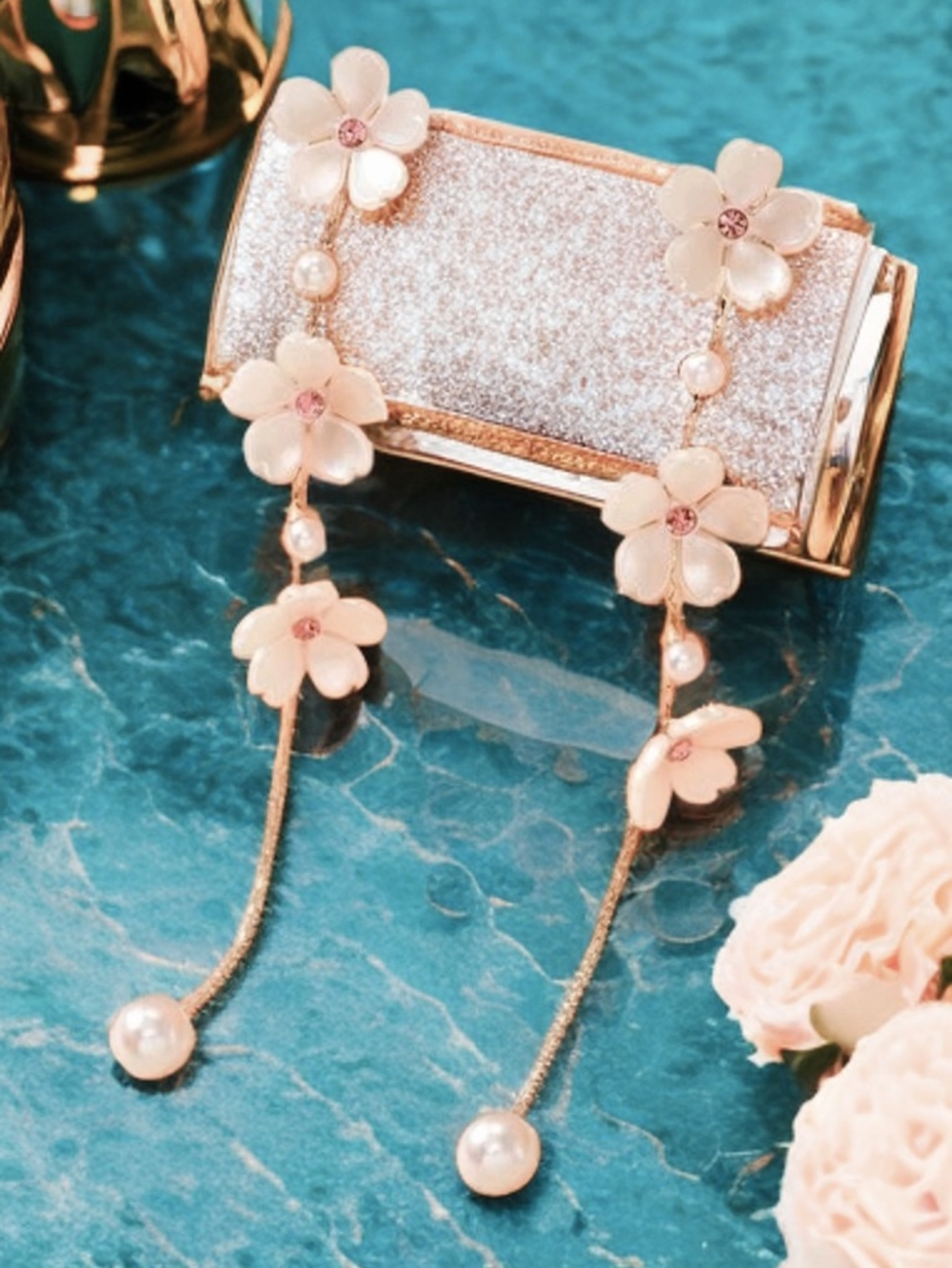 ANTHROPOLOGIE WHITE FLORAL CASCADE EARRINGS